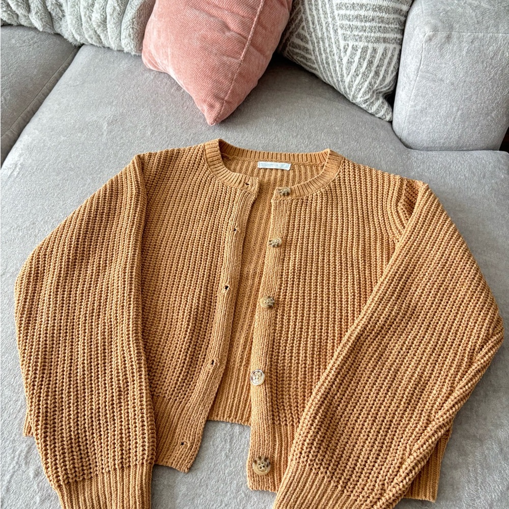Primark Cropped Chunky Knit Cardigan in Camel Brown